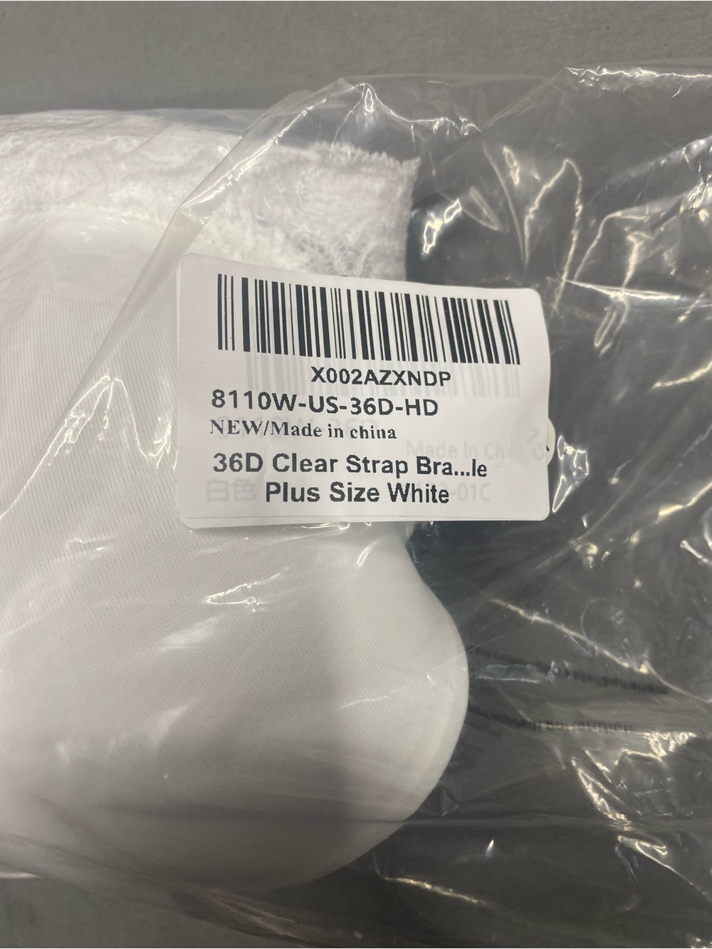 Clear Strap Plus Size White Bra - 36D